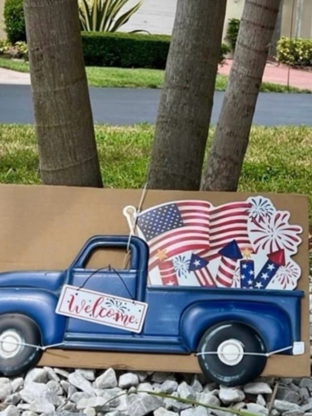 Americana Blue Truck, Patriotic Decor - Patriotic Blue Truck Decor